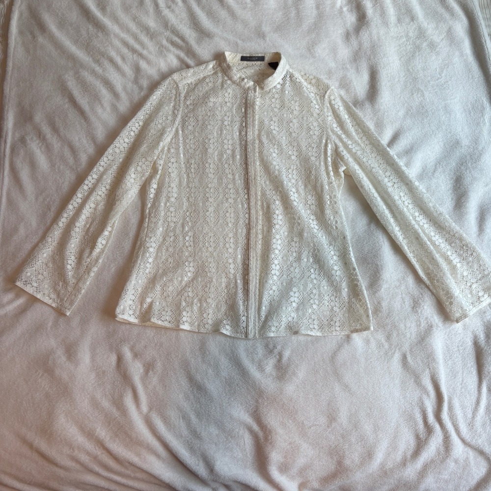 Liz Claiborne Collection Vintage Cream Lace Blouse Mandarin Collar Ivory L
